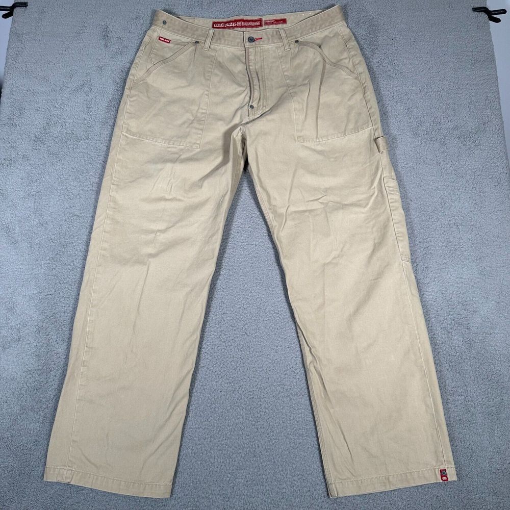 Ecko Unltd Pants Mens 38x32 Khaki Tan Stitchy Twill Carpenter Baggy Y2K Workwear